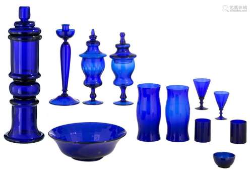 A various collection of cobalt blue glassware, con…