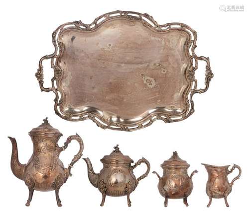 A Wiskemann marked Rococo style four piece silver …