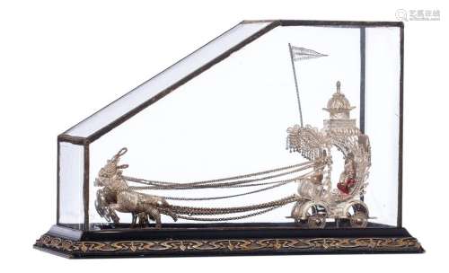 An Oriental silver filigree horse drawn carriage, …