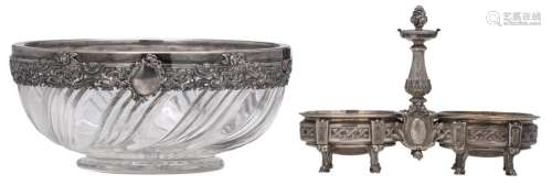 A crystal bowl with a Rococo Revival silver mount,…