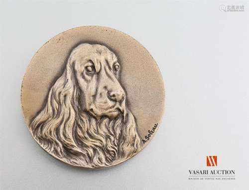 Table medal, canine figure, engraved by A.Soleau, silver plated metal, 50 mm, ABE