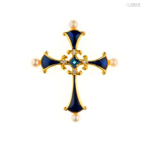 Igor CARL FABERGE Pendentif Croix dite “Au Saphir …