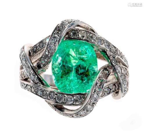 Bague en or ornée d’une tourmaline verte Paraïba d…