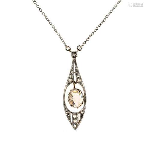 Chaîne en or gris et son pendentif ancien avec dia…