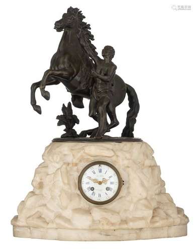 A rock shaped Carrara marble mantel clock, with on…