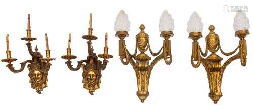 A pair of gilt bronze Baroque Revival wall lamps, …