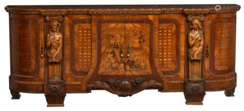 A large richly carved and walnut and mahogany vene…