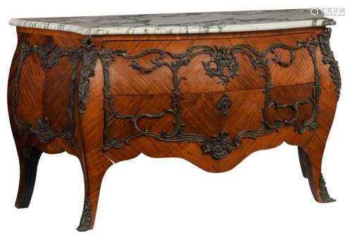 A Louis XV style rosewood marquetry commode, with …