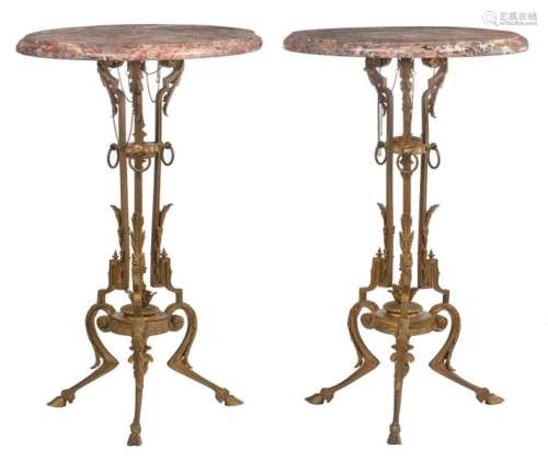 A fine pair of gilt bronze Neoclassical guéridons,…