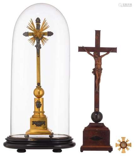 A mahogany veneered and ebonised crucifix, 19thC, …