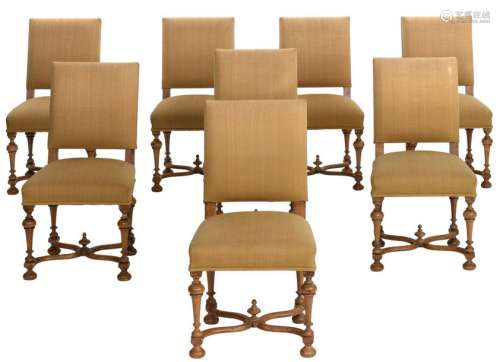 A set of eight walnut Louis XIV style chairs, H 90…
