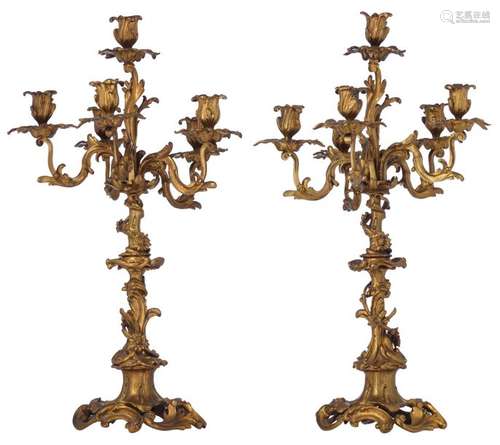 A fine pair of ormolu Rococo Revival candlesticks,…