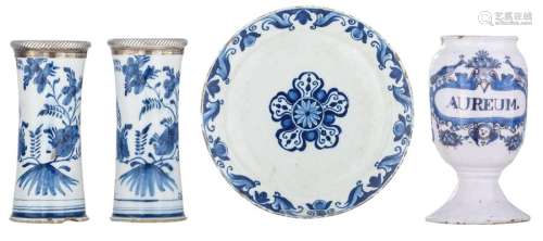 A pair of Dutch Delftware blue and white trumpet s…