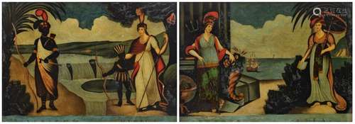 A pair of eglomisé paintings depicting personifica…