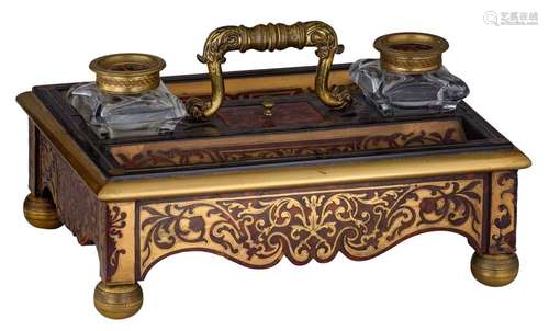 A Napoleon III Boulle work inkwell, H 19 W 34 D 26…