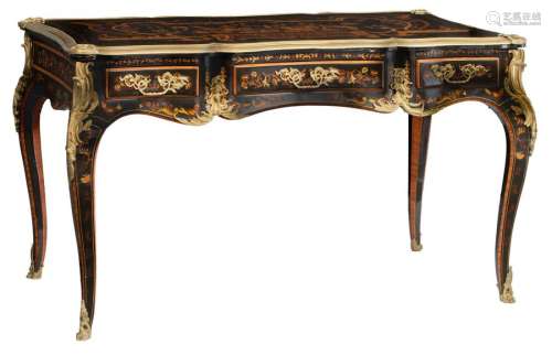 A fine Louis XV style lacquered bureau plat, decor…