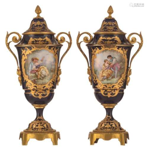 A fine pair of covered bleu royale ground Sèvres v…