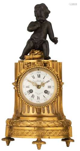 A French column shaped gilt bronze mantle clock, w…