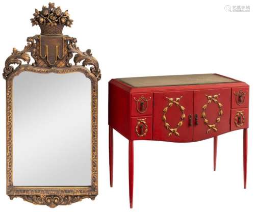 A French Art Deco red painted commode with gilt sc…