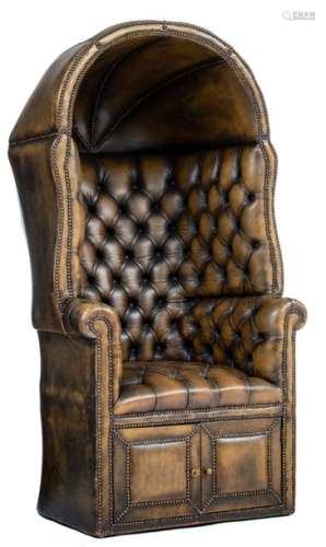 A leather upholstered Chesterfield Porter's Chair,…