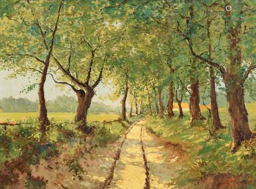 Clesse L., a forest path at Stockel, oil on canvas…