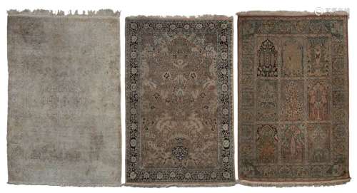 Three Oriental woollen rugs, one with geometric mo…