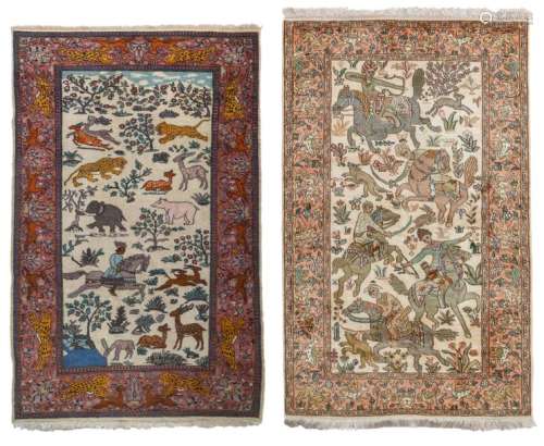 An Oriental woollen rug with hunting scenes 153 x …