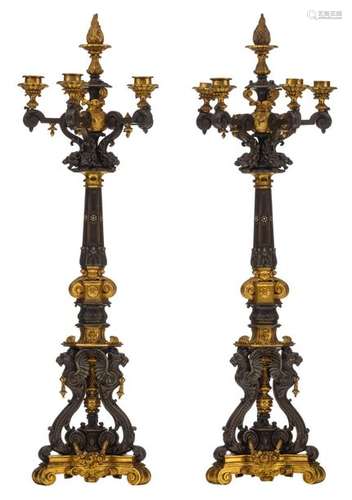 A pair of Renaissance Revival patinated and gilt b…