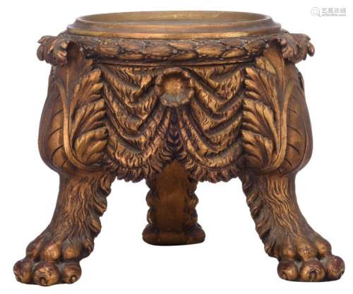 A Neoclassical gilt wooden carved lion paw tripod …