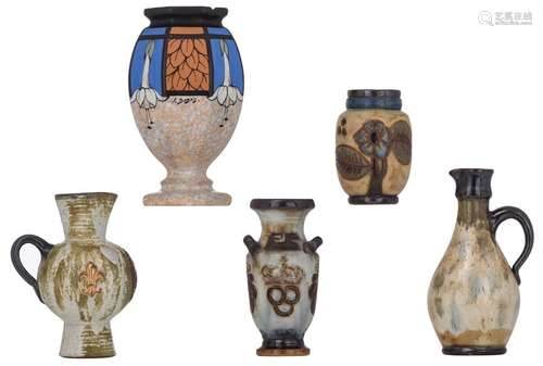 A collection of Belgian pottery jugs and vases, co…