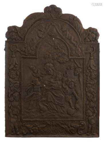 A cast iron fireplace plaque, depicting the Madonn…