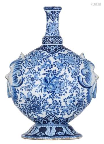 A Dutch Delftware blue and white pilgrim flask, wi…