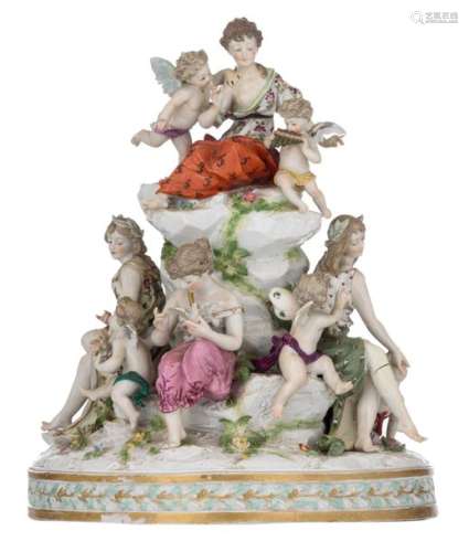 A polychrome painted allegorical porcelain group w…
