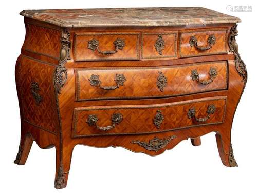 A French Louis XV style commode, with walnut parqu…