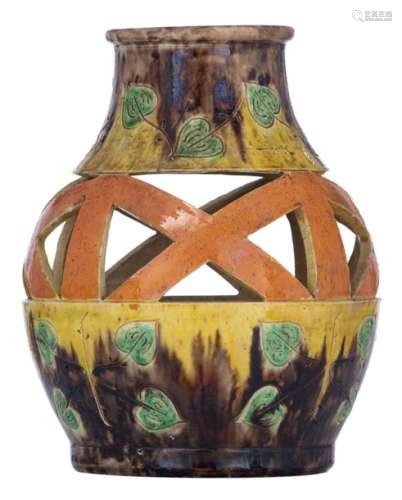 A vintage polychrome decorated onion jar, typical …