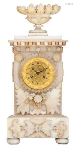 A Neoclassical carved alabaster pendulum clock, 19…