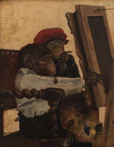 Verlat Ch., 'Two monkeys in a painter's cabinet, o…