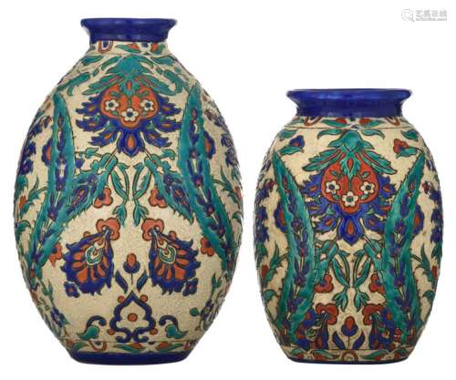 Two cracked earthenware 'Iznik' vases, both marked…