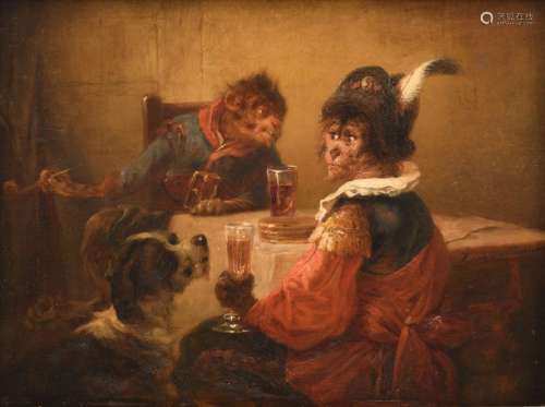 Noterman Z., two drinking monkeys and a dog, oil o…