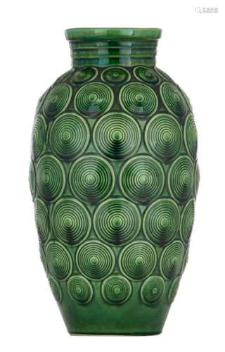 A vintage West Germany green glazed pottery vase, …