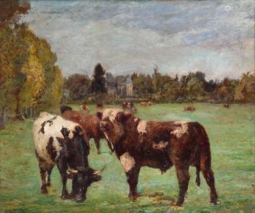 Verwee A., cows in the meadow, oil on cardboard, 4…