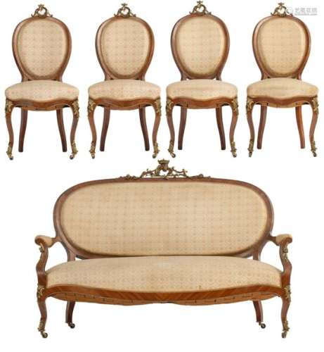 A Rococo style mahogany veneered salon set, with f…