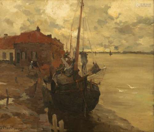 Bartsoen A., a moored fishing boat, oil on canvas …