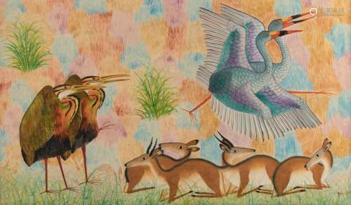 Mulongoy Pilipili, exotic animals, oil on canvas, …