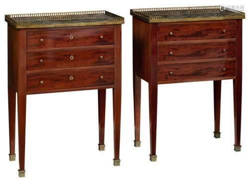 A pair of Neoclassical mahogany veneered side tabl…