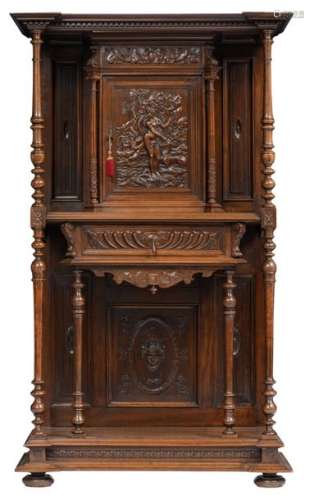 A fine walnut Renaissance Revival credenza, richly…