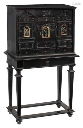 A probably Italian Baroque ebonised cabinet on sta…
