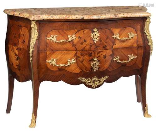 A Louis XV style rosewood and mahogany floral marq…