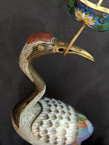 A pair of Japanese cloisonne crane form can…