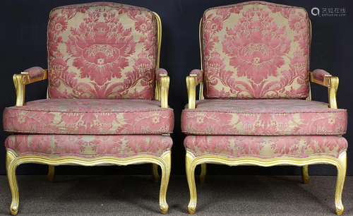 A pair of Louis XV style Fortuny upholstered f…